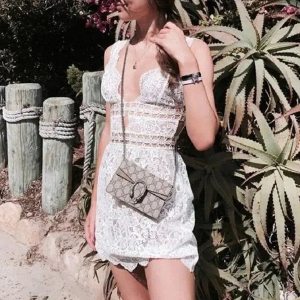 For Love & Lemons Mon Cheri White Lace Mini Dress
